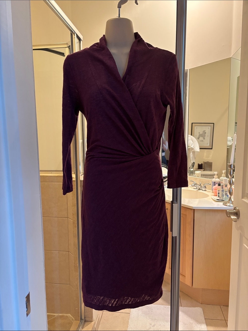Velvet by Graham & Spencer Plum Wrap-Front Long Sleeve Dress